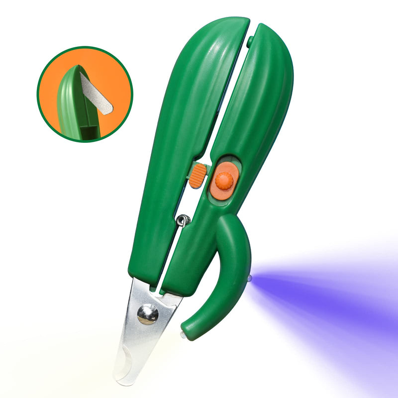 Claw scissors for dogs and cats with nail file | Original cactus design claw care cutter with LED & UV light Professional Unique Stainless Steel Claw Grinder Ideal for Small Pet Green - PawsPlanet Australia