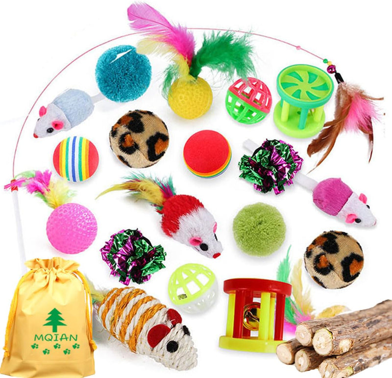 MQIAN 25 pieces cat toy set, kitten mouse toy set, cat toy ball with feather, cat toy variety cat toy pack 25 pieces - PawsPlanet Australia