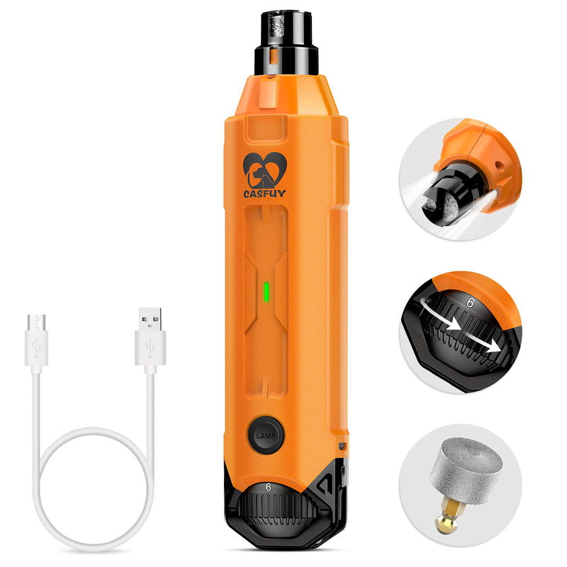 Casfuy Dog Claw Grinder 6 Speed - Newest Pet Claw Grinder, Super Quiet Rechargeable Electric Claw Trimmer for Large, Medium and Small Dogs Orange - PawsPlanet Australia