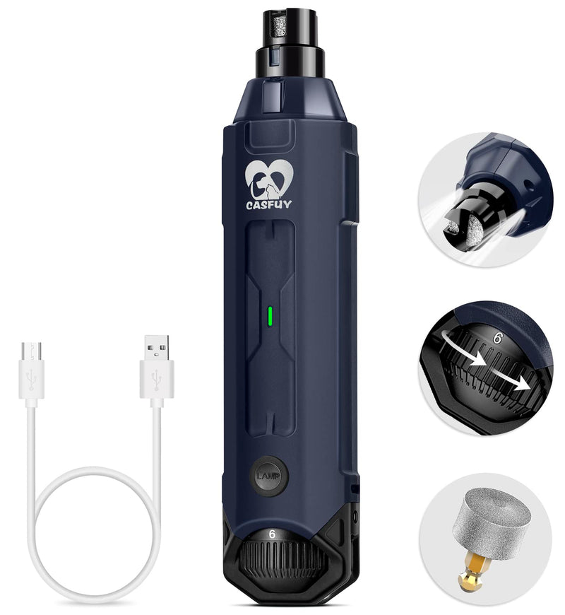 Casfuy Dog Claw Grinder 6 Speed - Newest Pet Claw Grinder, Super Quiet Rechargeable Electric Claw Trimmer for Large, Medium and Small Dogs Navy Blue - PawsPlanet Australia