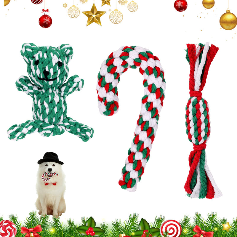 Dereine Christmas dog toy, 3 pieces dog Christmas toy, Christmas dog, candy cane toy pet, dog chew toy rope, dog toy rope for teeth cleaning, suitable (C) C - PawsPlanet Australia