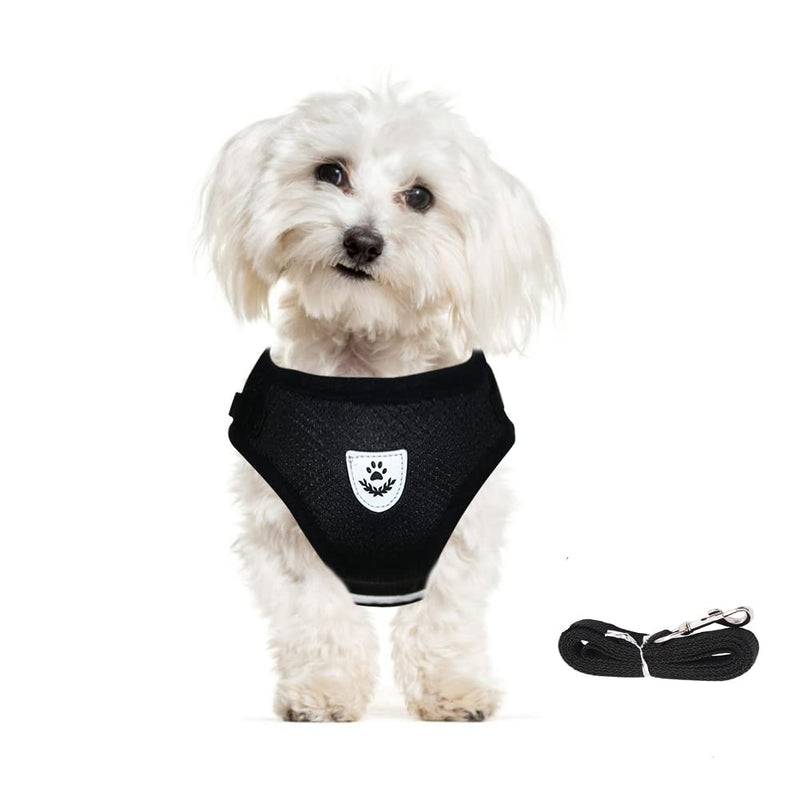meioro Dog Harness with Leash-Reflective Soft Padded Dog Harness-Breathable Adjustable Chest Harness for Small Medium Puppies Cats-Black Vest (Black, XS Chest: 26-29cm) Black - PawsPlanet Australia