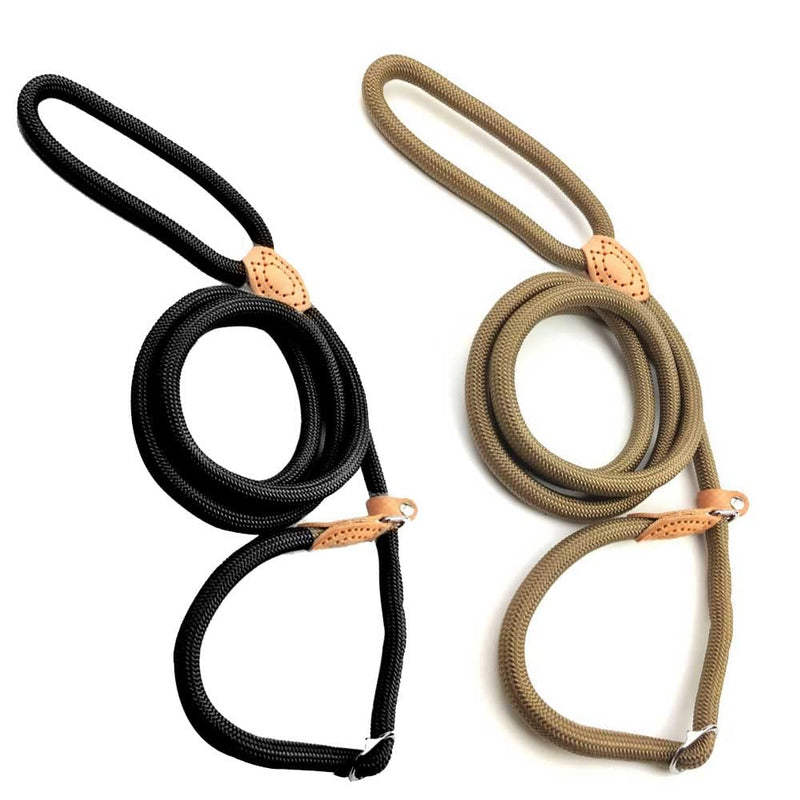2 Pack Retriever Leashes for Small Dogs Dog Leash Durable Adjustable Nylon Training Leash for Small Medium Dogs Khaki Black Medium - PawsPlanet Australia
