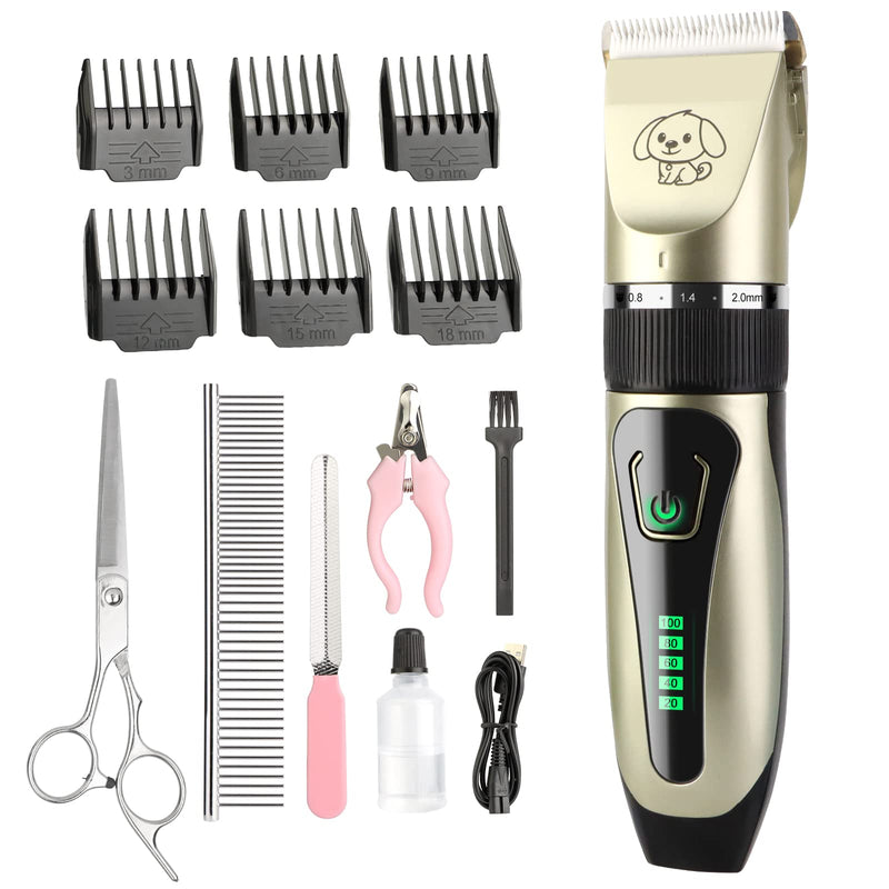 JOPHEK Dog Clipper, Quiet Dog Cat Hair Trimmer, Professional Cat Trimmer - Electric Wireless Pet Trimmer (Golden) Golden - PawsPlanet Australia