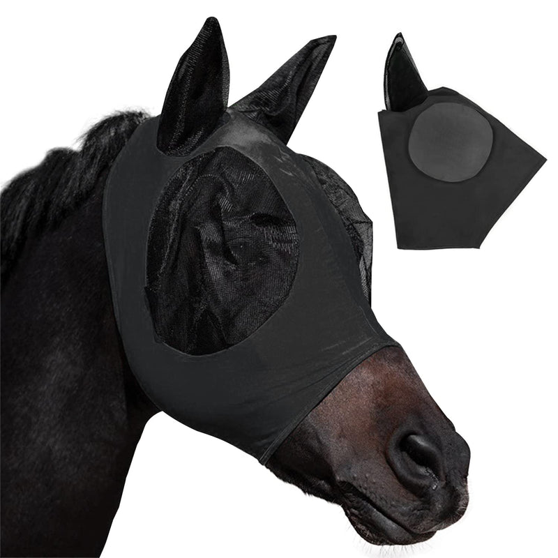 1 Piece Anti-Fly Horse Mask, Horse Mask with Earmuff Protection, Breathable Mesh, Anti-UV, Anti-Mosquito, Insect, Elastic Fly Mask (Black) - PawsPlanet Australia