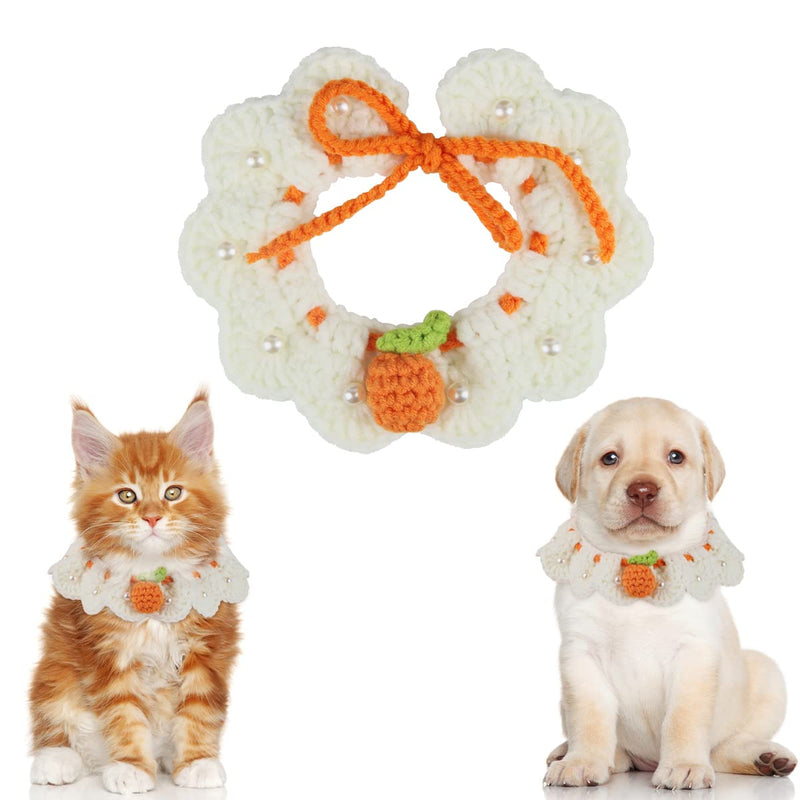 Cat Bib Knitted, FainFun 1 Piece Handmade Knitted Collar for Cat Small Dogs, Adjustable Pet Knitted Scarf, Knitted Tie with Small Oranges for Kittens M - PawsPlanet Australia