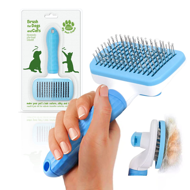 Cable Technologies Soft Brush for Dogs and Cats, Self-Cleaning Grooming Brush, Remove Dead and Excess Hair without Scratching the Animal's Skin (Blue) Blue - PawsPlanet Australia
