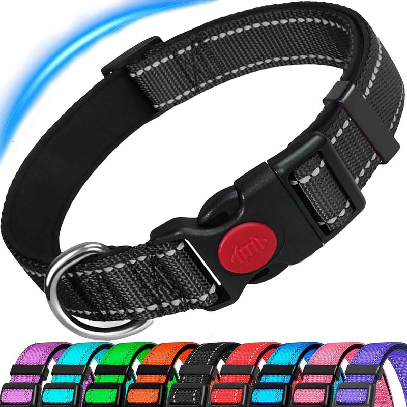 ATETEO Dog Collar Reflective Adjustable Basic Dog Collar with Soft Neoprene Padding Heavy Duty Nylon Pet Collar for Large Puppies Black L (Pack of 1) - PawsPlanet Australia