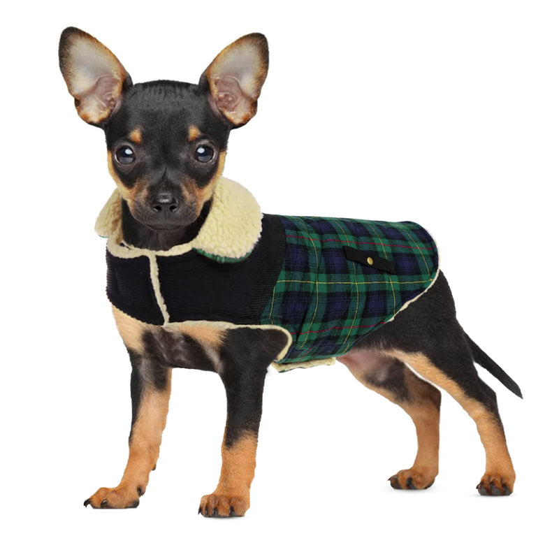 CITÉTOILE Warm fleece dog coat, winter coat, winter jackets for small/large/medium dogs, dog jacket, dog clothes, dog sweater with harness hole, Chihuahua coat for outdoor indoor, L Large green-black checked - PawsPlanet Australia
