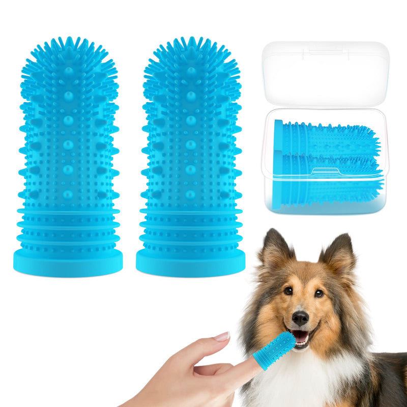 Dog Toothbrush Dog Finger Toothbrush for Dogs, Cats, Puppies Dental Care & Fresh Breathing, Silicone, Fully Surrounded Bristles, Dog Toothbrush, Reusable with Storage Box (Pack of 2) 2 Blue - PawsPlanet Australia