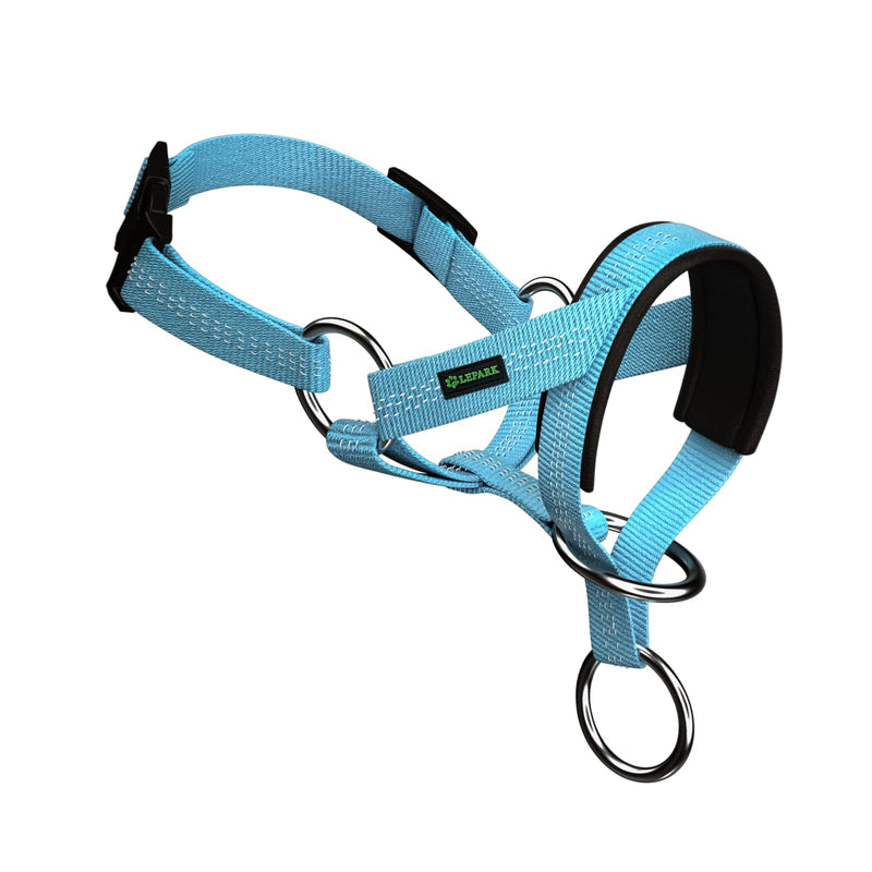 Dog halter with silk thread, soft and adjustable dog halter for dogs in striped pattern (M, blue) M - PawsPlanet Australia