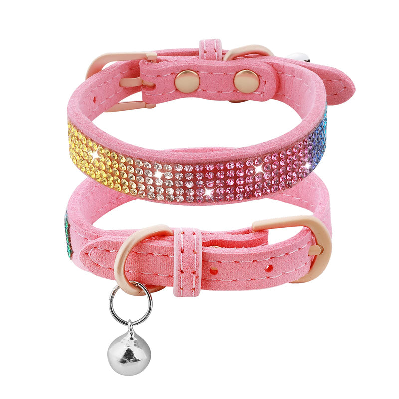 TIESOME Rhinestone Cat Collar with Bell, Cute Soft Adjustable Small Pet Puppy Collar Sparkly Flashing Pink Cat Collar for Small Dogs Cats (Small Size) - PawsPlanet Australia