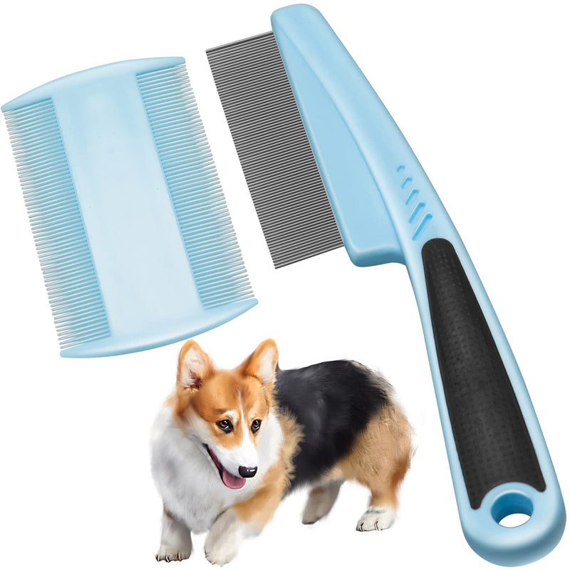 Eruinfang Cat Dog Flea Comb Pack of 2 Pet Comb Stainless Steel Lice Comb Professional Dust Comb Flea Flea Comb Lice Combs Tear Stain Remover Pet Grooming Comb - PawsPlanet Australia