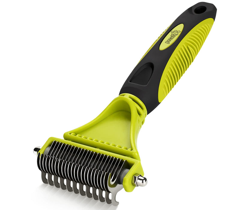 pecute dog brush cat brush for long hair, grooming undercoat comb undercoat brush, dog comb cat comb against matting and undercoat, double-sided blade rake comb green single - PawsPlanet Australia