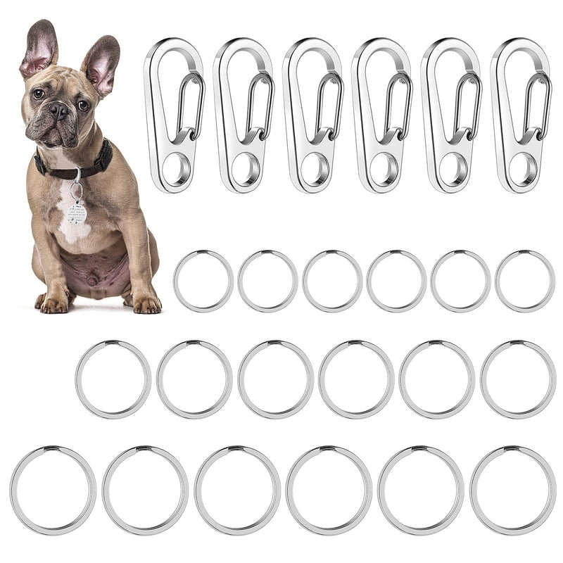 TIESOME Dog Tag Clips with Rings, 6 Pieces Dog Tag Clips 18 Pieces Tag Rings Stainless Steel Pet Tag Clip Dog Tag Holder Quick Release for Collar and Harness 1.3 x 0.6 Inch - PawsPlanet Australia