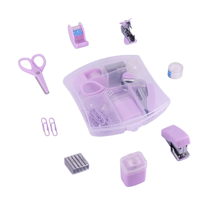 Mini Stapler Kit Office Supplies Kits - Includes Mini Stacker, Scissors, Staple Remover, Staples, Tape Dispenser (Purple) Purple - PawsPlanet Australia