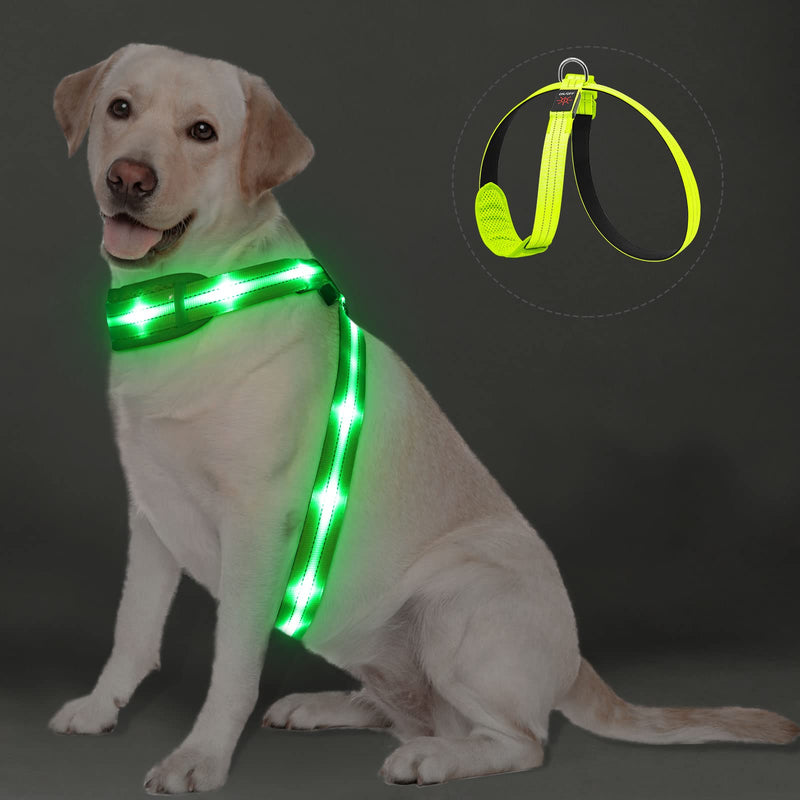 PZRLit LED Dog Harness Luminous for Dogs, Luminous Harness Dog Vest Rechargeable, Soft Padded, Adjustable and Reflective, Illuminated Dog Harness (Green, Large) Green Large - PawsPlanet Australia