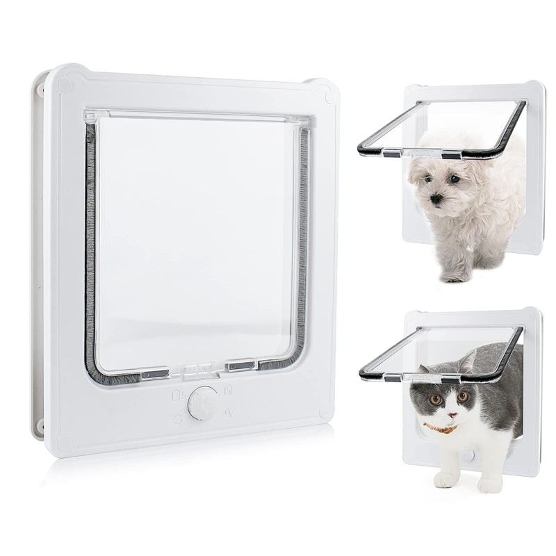PETLESO 4-Way Cat Flap Classic Cat Door, Quiet Pet Door with Magnet, Windproof and Rainproof, Suitable for Cats and Puppies (White) - PawsPlanet Australia