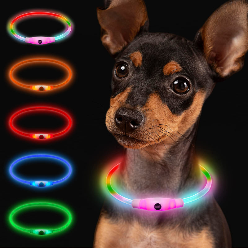 Larkumio Luminous Dog Collar Rechargeable LED Dog Collar Luminous, Dog Collar with Adjustable Length for Small Large Dogs Cats, Puppy Collar Dog Collar Waterproof with 4 Modes, Multicolored - PawsPlanet Australia