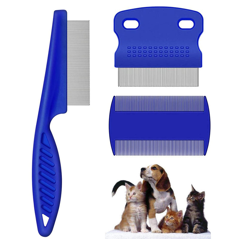 Pack of 3 cat dog flea combs, flea tear stain remover comb, pet dog cat care comb, stainless steel safe metal tooth removal combs for effective against fleas and lice, professional flea comb - PawsPlanet Australia