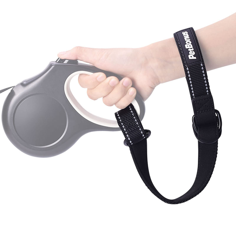 PetBonus Short Dog Lead, Safety Wristband for Retractable Lead Dog Lead, Reflective Stitching and Adjustable Soft Padded Handle, Extra Layer of Safety for Strollers (Black) 1 Piece Black - PawsPlanet Australia