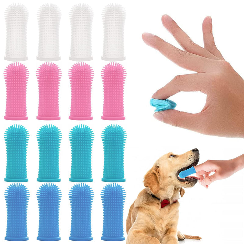 Dog Toothbrush, Pack of 16 Finger Cots Dog Dental Care Anti-Plaque Finger Dog Silicone Finger Toothbrushes for Dogs Cats Dental Care - PawsPlanet Australia