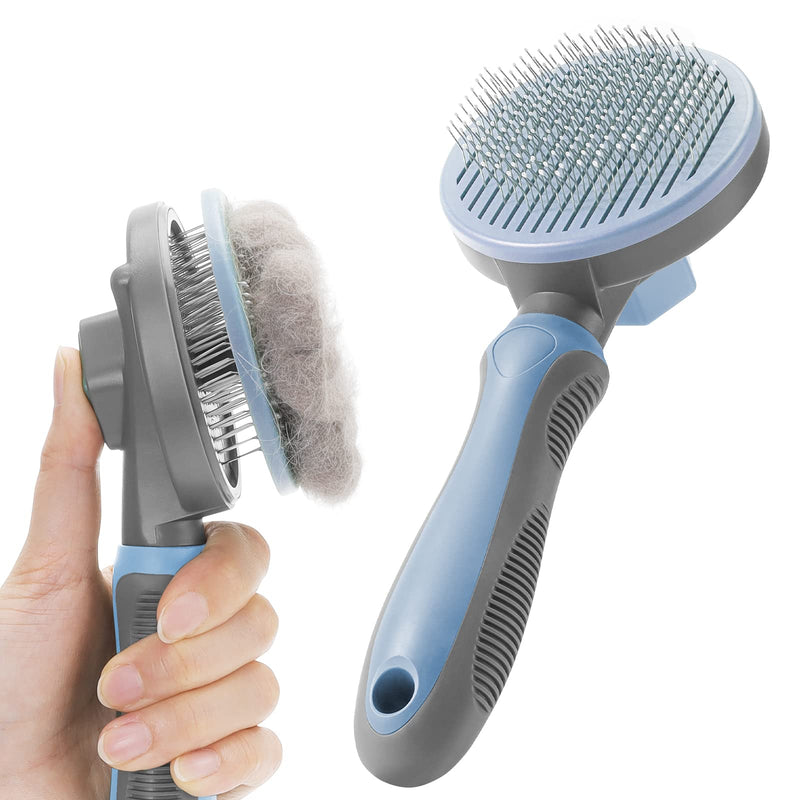 Cat brush dog brush, self-cleaning dog cat brush for long hair/short hair, cat comb with handle, brush for pet care for removing undercoat, loose fur and dirt - gray gray brush - PawsPlanet Australia
