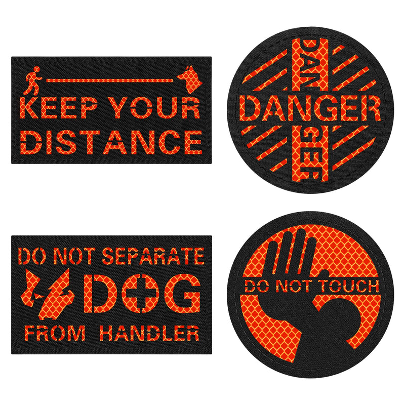 OneTigris Pack of 4 Dog Patches Orange/Black, Hi-Vis Reflective Material Laser Cut Design Patch Suitable for Dog Harnesses - PawsPlanet Australia