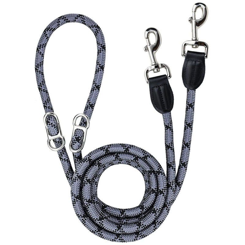 Dog leash 2.6 m adjustable shoulder leash, reflective multifunctional nylon double leash with 2 movable metal rings, ideal for walking, running and training (black & gray, L - 1.2 x 260 cm) black & gray - PawsPlanet Australia