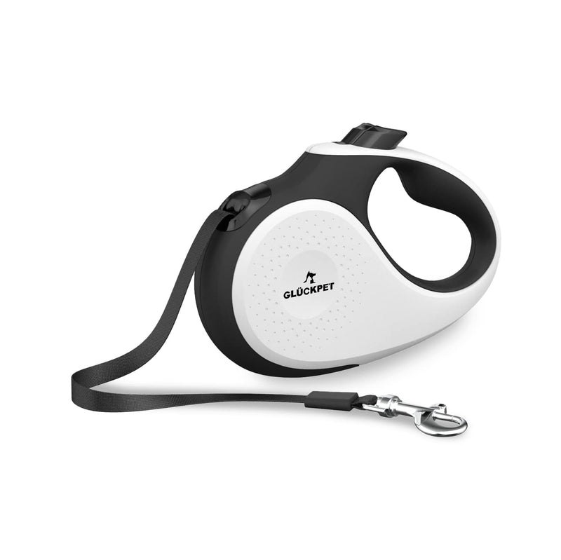 Dog Leash, Retractable, Extendable, 5 Meters, Lock and Pause Button, S, White and Black - PawsPlanet Australia