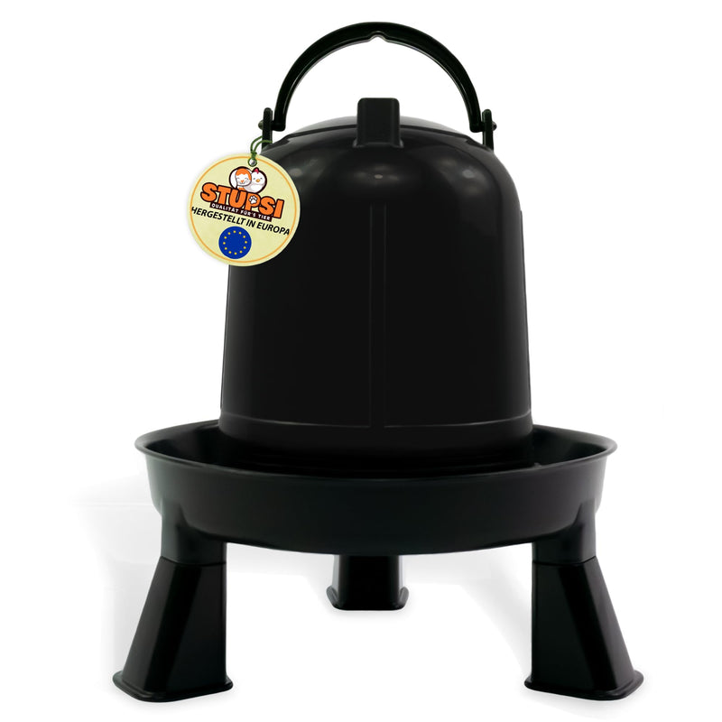 STUPSI chicken drinker 100% recycled 1.5 liters in black | Heated & frost-proof poultry drinkers | Waterer with feet or hanging for quails, chickens and any other poultry | Made in Europe 1.5L - PawsPlanet Australia