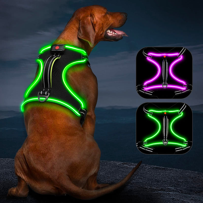 Dog Harness Luminous Rechargeable Luminous Harness for Dogs LED Illuminated Dog Harness for Small Medium Large Dogs Luminous Harness for Dogs M Green - PawsPlanet Australia