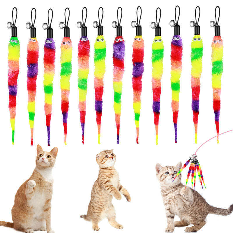 Cobee Cat Toy Worms, Pack of 12 Cat Rainbow Worm Toy Refills Funny Interactive Colorful Fluffy with Bell Cat Chaser Toy Kitten Wand Replacement Toy - PawsPlanet Australia
