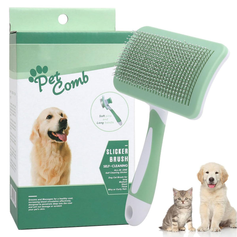 Cat brush, short hair cat brush, dog hair brush, fur brush for cats, with cleaning button for pets, short cat brush. (green) Green - PawsPlanet Australia