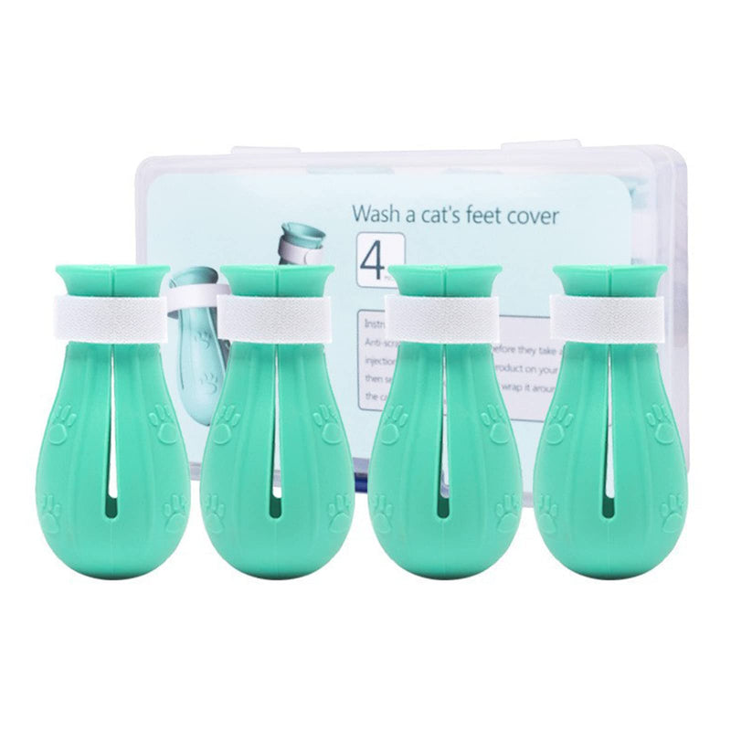 Mirrwin Silicone Cat Shoes Silicone Anti-Scratch Cat Shoes Adjustable Cat Shoes Adjustable Pack of 4 for Dogs or Cats to Prevent Scratches, Light Green - PawsPlanet Australia