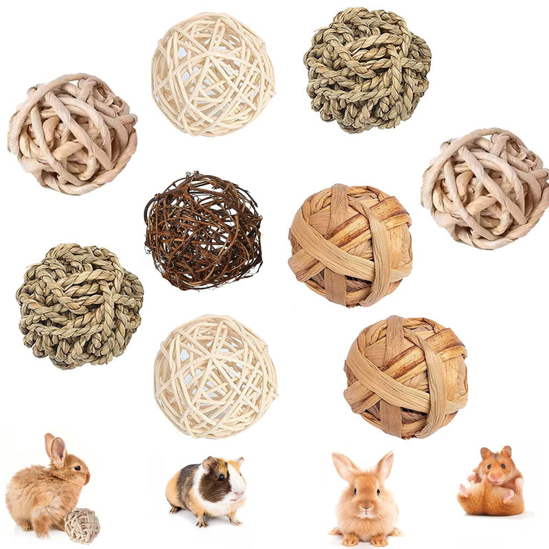 9PCS chew balls, small animals chew toys, rabbit toys, grass ball, wicker ball toys for small animals, rabbit chew toys, rattan balls, dental care toys, grass toys for rabbits, hamsters 4 x 2 + 1-9 pieces - PawsPlanet Australia