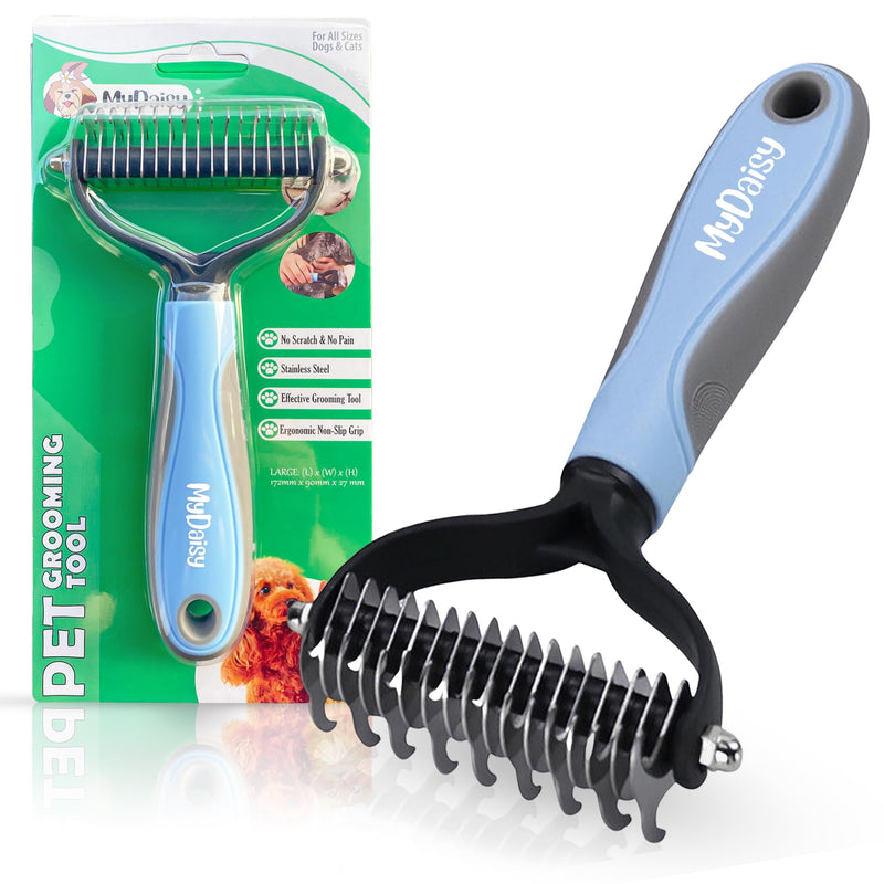MYDAISY dog brush undercoat, dog brush long hair undercoat, cat brush long hair, dog comb, undercoat brush cat, dog brush, undercoat brush dogs, dog comb longhair L blue - PawsPlanet Australia