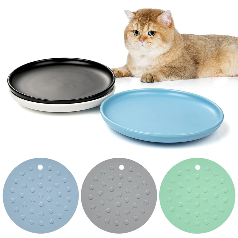 Ceramic Cat Bowls, 3 Packs, Stress-Free Cat Food Plates with 3 Non-Slip Mats, Wide and Flat Cat Food Bowl to Relieve Whisker Fatigue Tri-color - PawsPlanet Australia