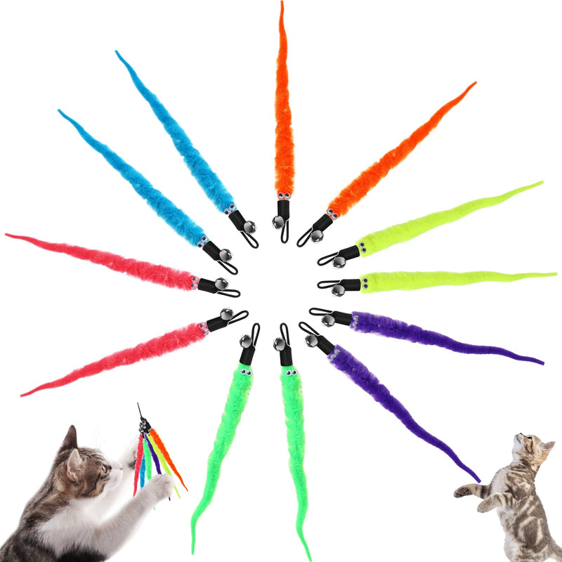 Pack of 12 Cat Wand Toys Replacement Refill Cat Worm Toy Refills Cat Wand Toy Replacement Refills Furry Tail Worm with Bells Teaser Refills for Cats, Kittens, Worm - PawsPlanet Australia