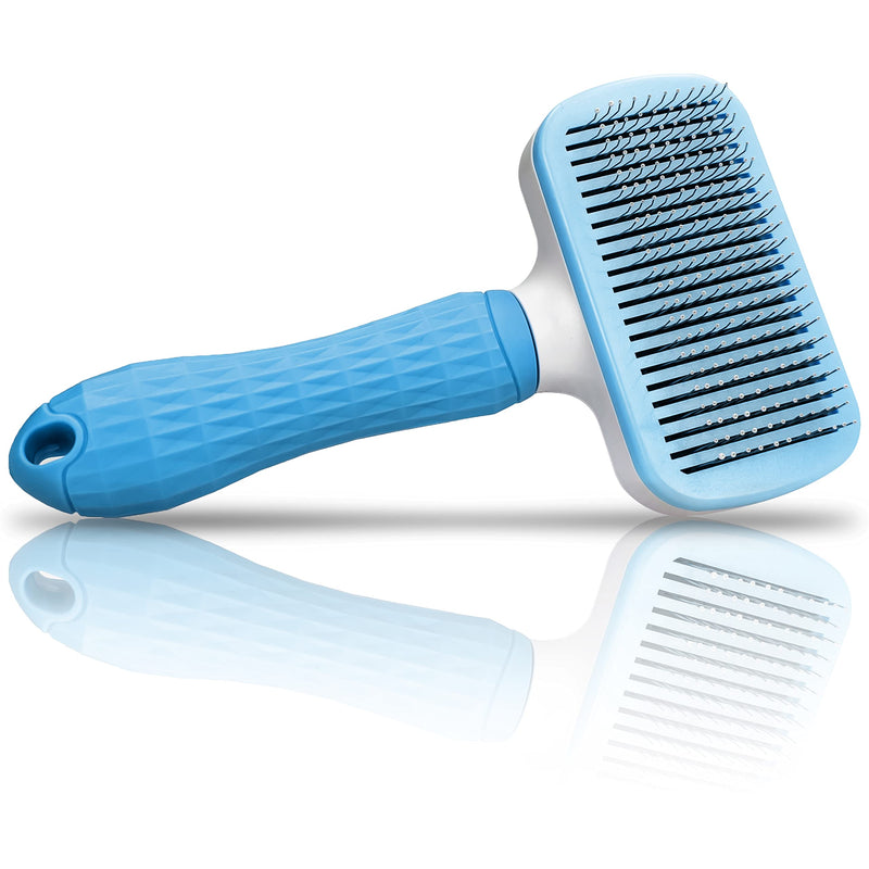 BLUZELLE animal care brush, pet brush for short hair and long hair, self-cleaning fur brush, animal hair brush, gentle cat brush, dog brush, grooming for dogs, cats etc., colour: blue blue - PawsPlanet Australia