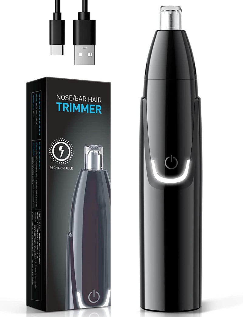 USB Rechargeable Nose Hair Trimmer, Professional Pain-Free Nose Hair Trimmer, Ear Hair Trimmer with Super Quiet Technology, Double Cutting Blades, IPX7 Waterproof for Men and Women Black - PawsPlanet Australia
