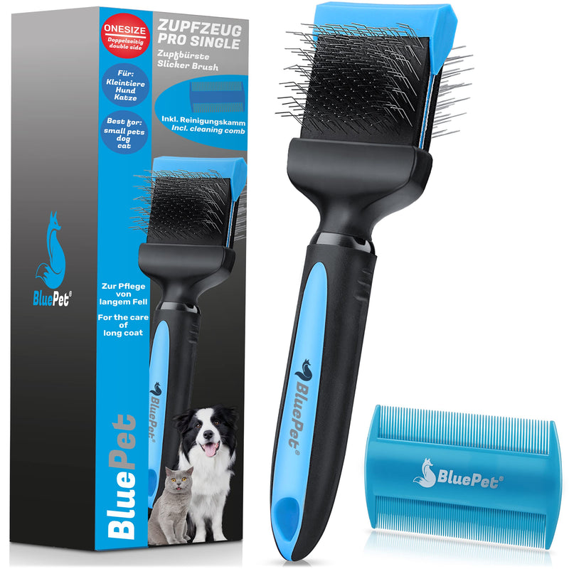 BluePet "ZupfZeug Pro" Professional Long Hair Dog Brush - Slicker Brush for Dogs and Cats - Gently Removes Undercoat, Tangles & Knots Small - PawsPlanet Australia