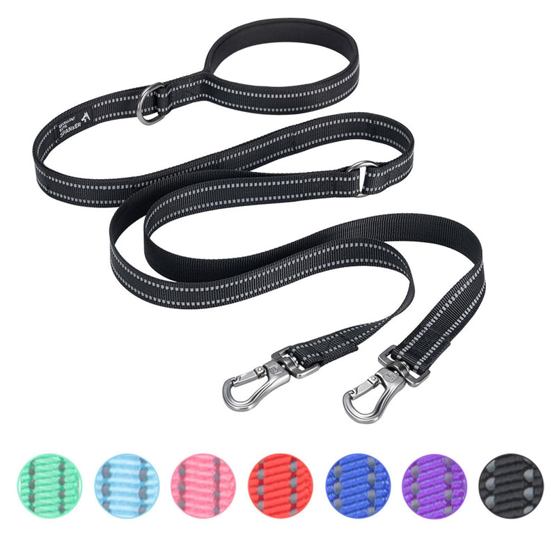 EXCELLENT ELITE SPANKER 5FT Double Leash Reflective Nylon Dog Leash Multiple Dog Leash with Padded Handle for Two Dogs Training Running（Black） 5FT*1'' Black - PawsPlanet Australia