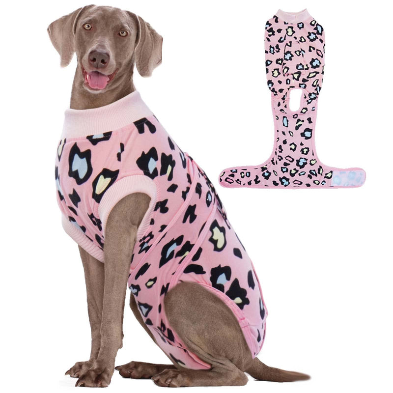 Kuoser dog bodysuit after surgery, medical bodysuit dog with leopard print, breathable surgical bodysuit for dog castration bitch protects against licks and scratches, alternative to dog collar L dark pink - PawsPlanet Australia