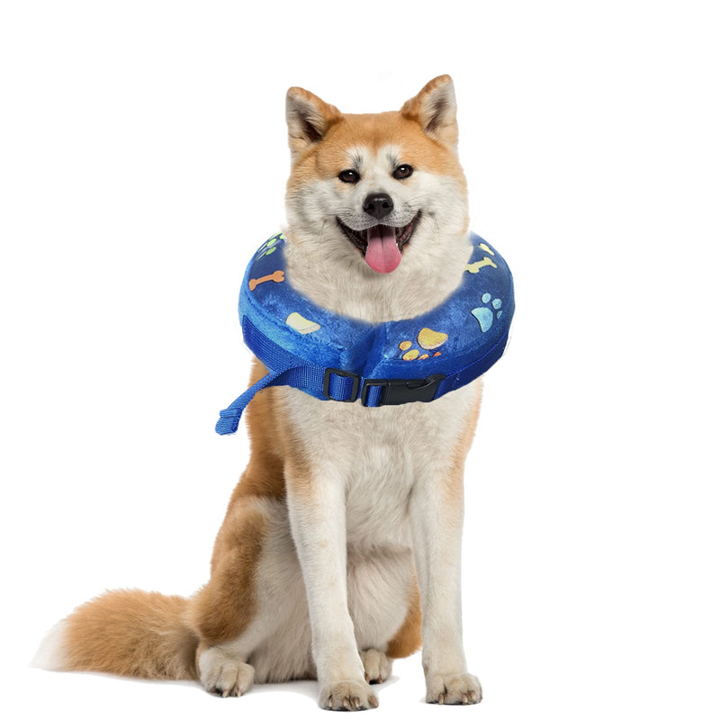 Lollanda Inflatable Neck Brace Dog Adjustable Leak Protection Dog Soft Dog Collars for Recovery Health Neck Brace. (Blue-print, 5"-8") Blue-print 5"-8" - PawsPlanet Australia