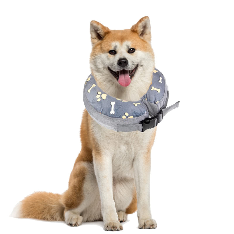 Lollanda Inflatable Neck Brace Dog Adjustable Leak Protection Dog Soft Dog Collars for Recovery Health Neck Brace. (Gray-print, 5"-8") Gray-print 5"-8" - PawsPlanet Australia