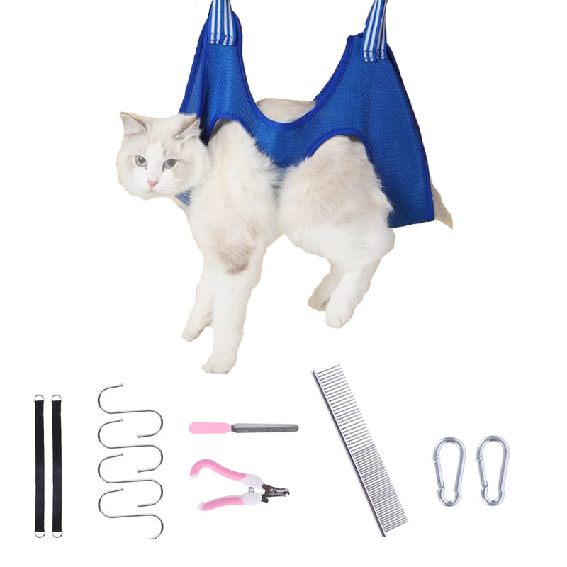 Lollanda Effective Control Dog Grooming Hammock and Cat Grooming Hammock Eleven Pet Tool Set: Comb, Hanging Thread, Hook, etc. (Blue) Blue - PawsPlanet Australia