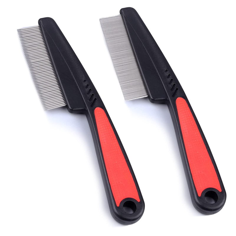 Flea Comb for Dogs Cats Pack of 2 Professional Dog Cat Lice Comb Dust Comb Flea Comb Coarse & Fine Teeth Stainless Steel Lice Flea Comb - PawsPlanet Australia