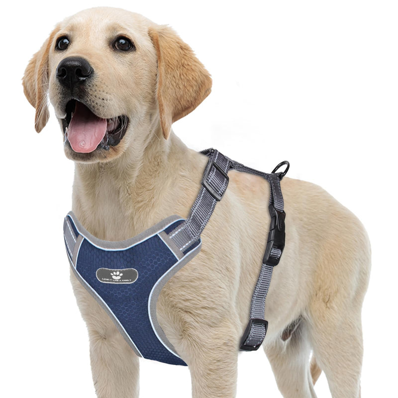 Reflective Dog Harness for Dogs No Choking Adjustable Dog Vest Straps No-Pull Adjustable Dog Harnesses Breathable Harness for Small Medium Large Dog Dark Blue M - PawsPlanet Australia