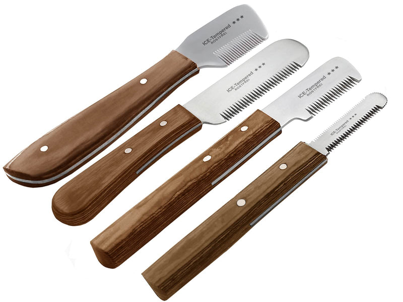 Trimming knife set for dogs and cats with small, medium, large teeth, 4-piece comb for dog fur, undercoat, fur knife, dog scissors, stainless steel knife, brand quality for long hair and short hair - PawsPlanet Australia